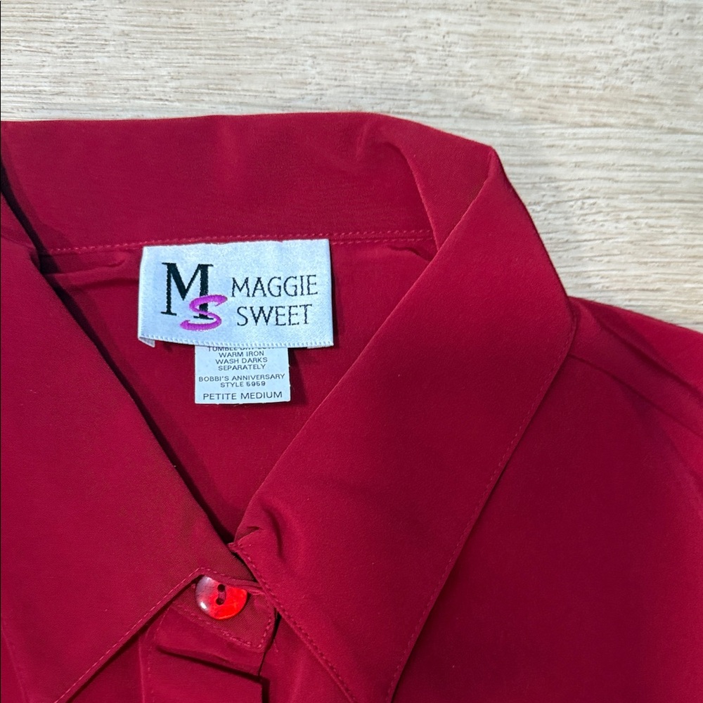 Vintage Maggie Sweet Red Button-Up Shirt Dress - Picture 2 of 5